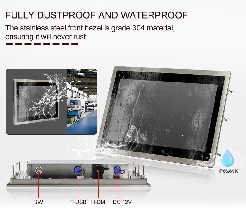 IP69K Embedded Capacitive Touch Monitor 13.3" Stainless Washable 1920*1080