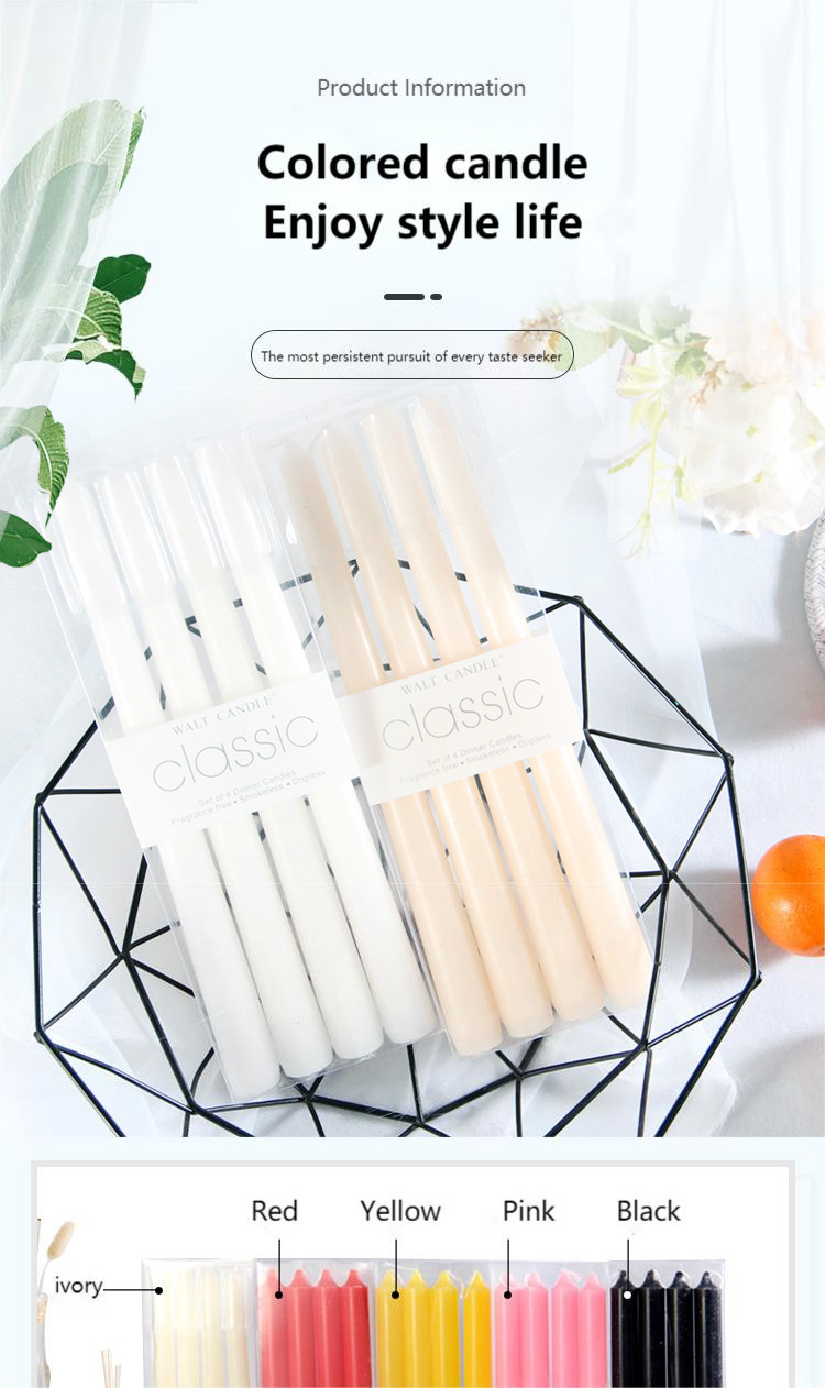 European Colored Long-Rod Candle Holiday Decoration Power Failure Emergency Classic Long Lasting Burning Thin Taper