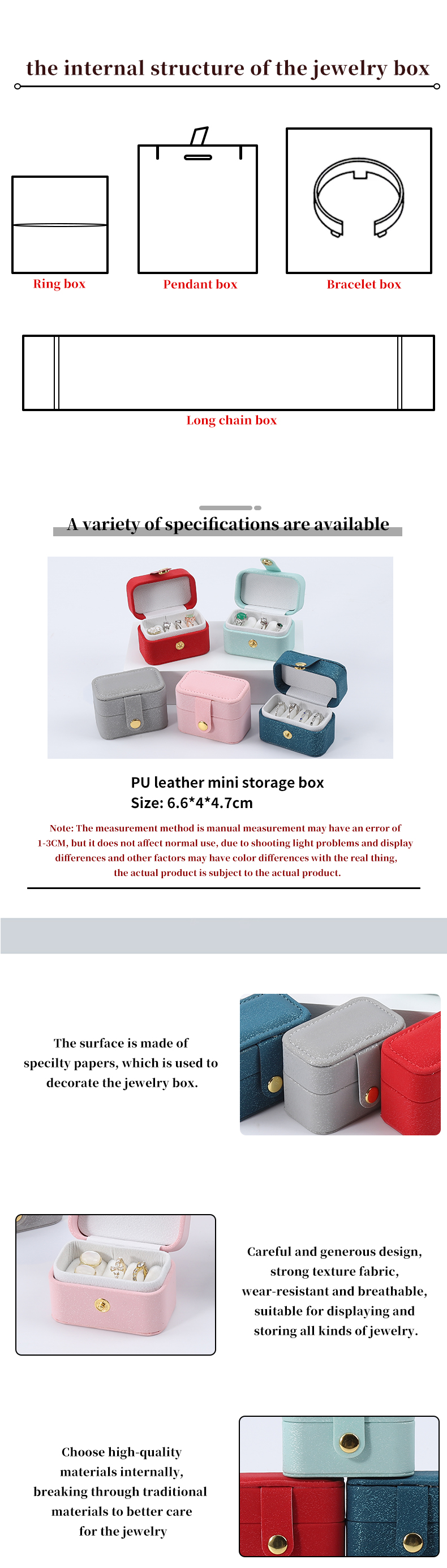 Mini PU Leather Ear Stud Ring Storage Box Jewelry Holder With Button Closure