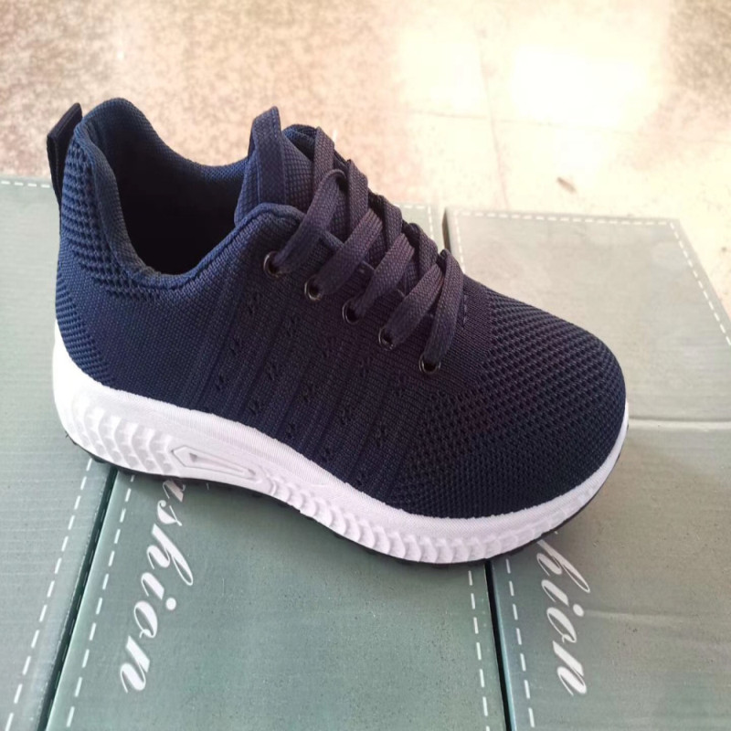 Ladies Flyknit Sport Shoes Tricolor Breathable Sneakers Antiskid Large size navy color