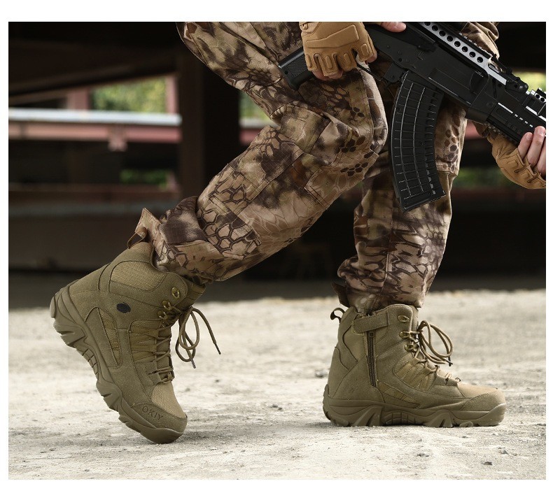 Wholesale High-top Mountaineering Boots Men's Brown Tactical Boots Non-slip Waterproof Training Boots