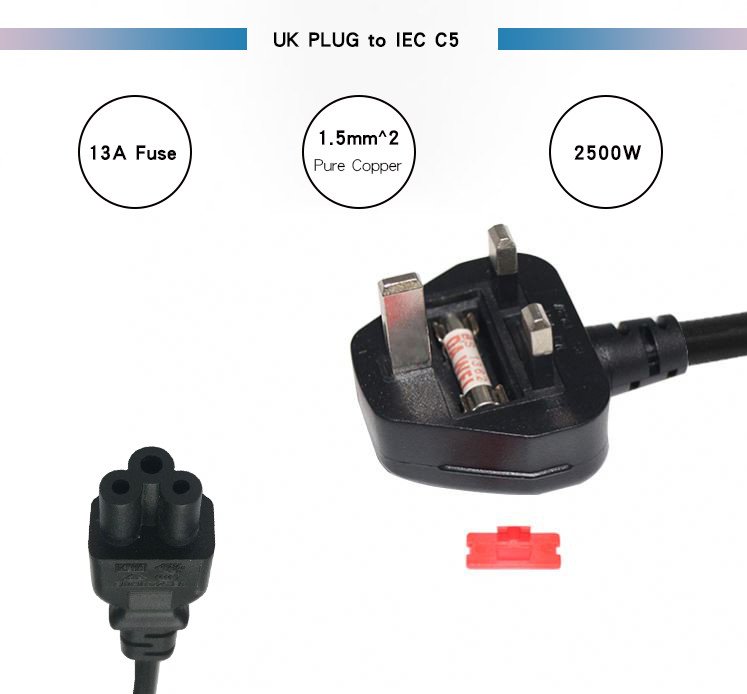5a Fuse Uk C5 Power Cable For Laptop 5amp Ac Computer USB 3 Prong