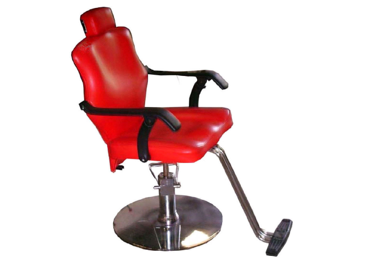 Hydraulic Pump Red Barber Chairs Round Base For Cutting Hair , Pu Armrest