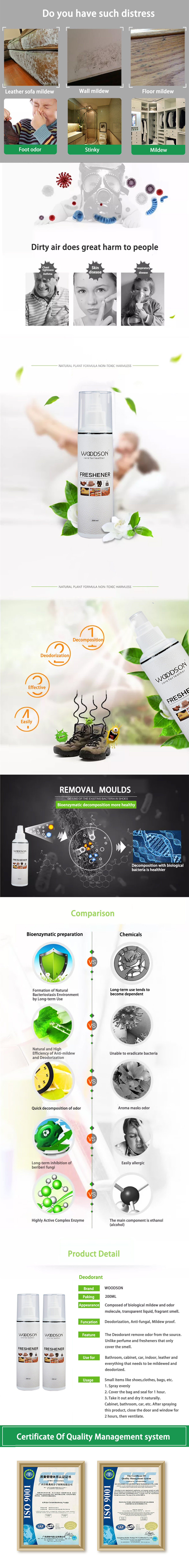Easy use Antifungal Fabric Deodorizer Spray Wide Application Range Air Refresher For Furniture