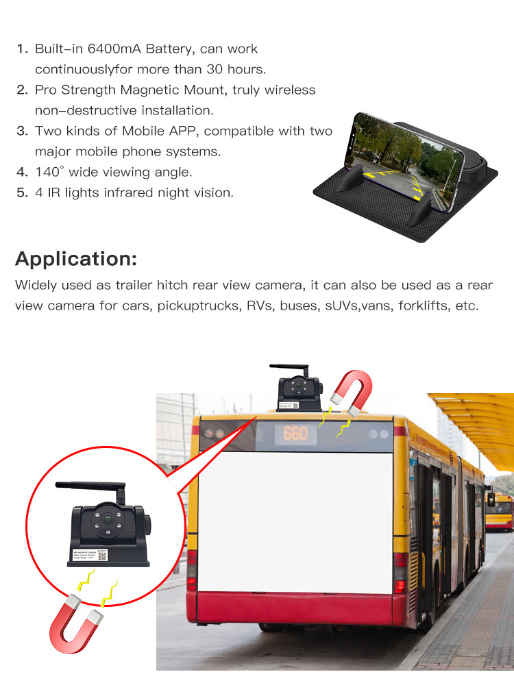 Phone App Wifi Car Cameras Infrared Night Version IP67 140 Degree View High Capacity Battery