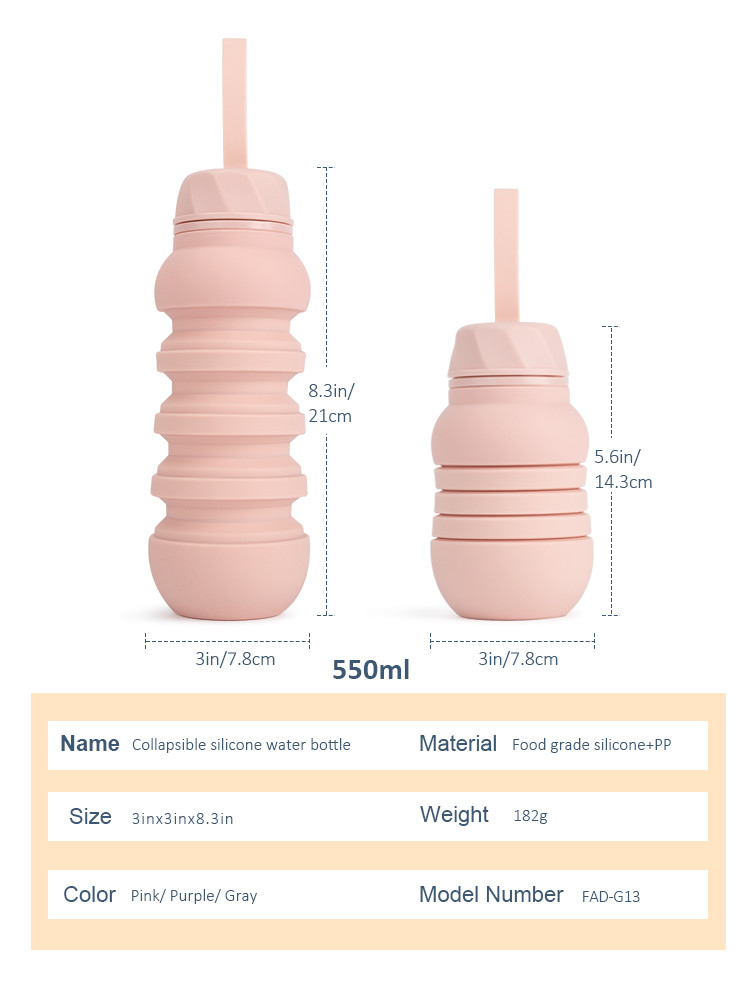 350ml 550ml 750ml Foldable Silicon Water Bottle BSCI ISO9001