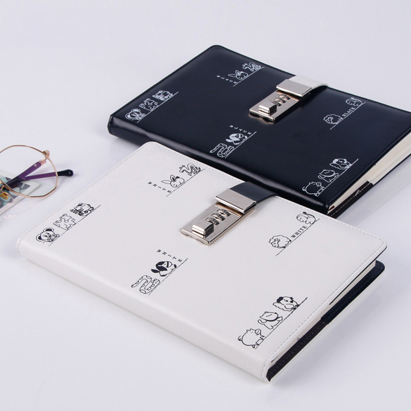 Hardcover A5 Pu Leather Diary with Coded Lock Promotion Journal Pen Notebook Set
