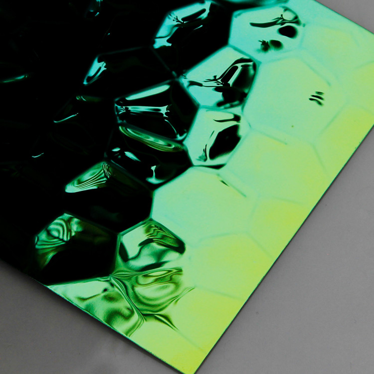 3D Golden Mirror Decorative Stainless Steel Sheet 304 Hammered Patterns PVD Green