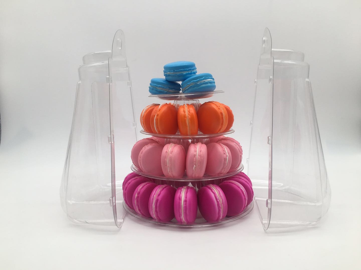 Small 4 Tier Portable Plastic Macaron Packaging 25cm Plastic Macaron Tower