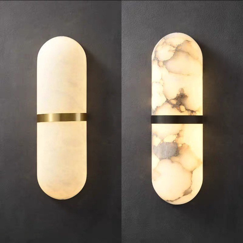 White marble led round and long and plating gold wall lamp for hotel