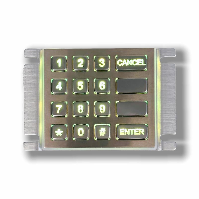 IP65 / IK07 Waterproof Dustproof USB interface Stainless Steel 16 Keys Backlit Keypad Industrial Numeric Keypad Rear Panel Mounted -40℃