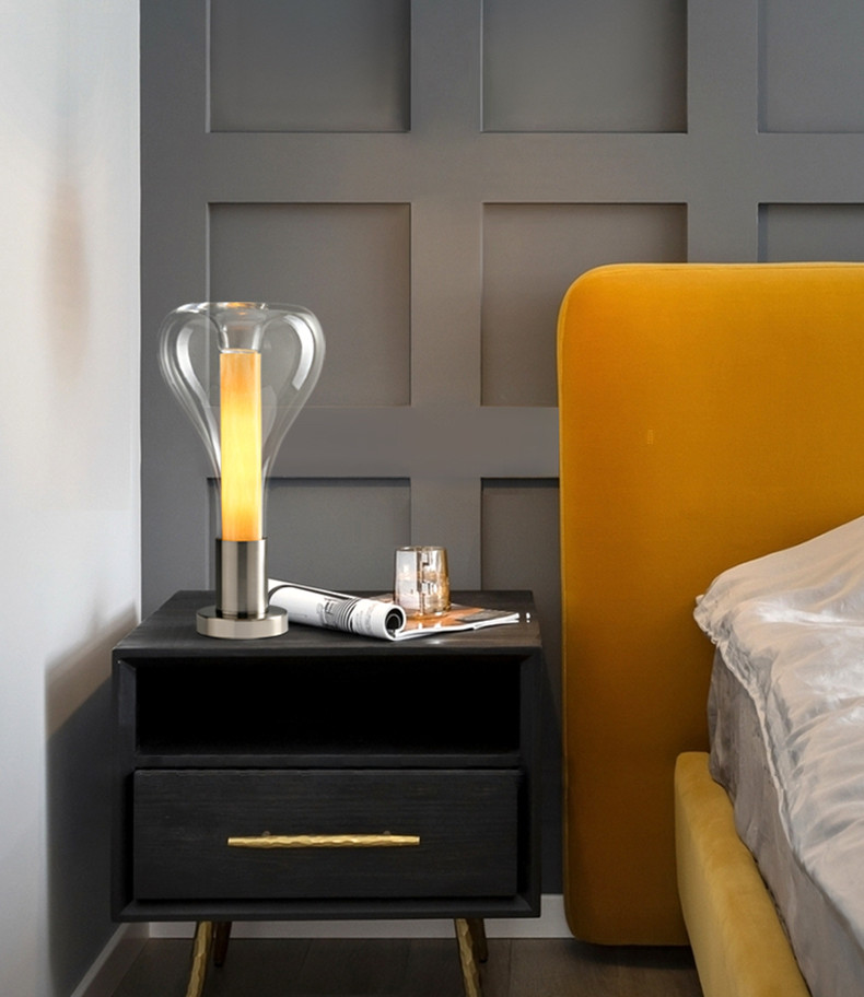 Classic Home Decor Bedroom Portable Table Lamp Amber Decor Glass Shade bedroom table lamps