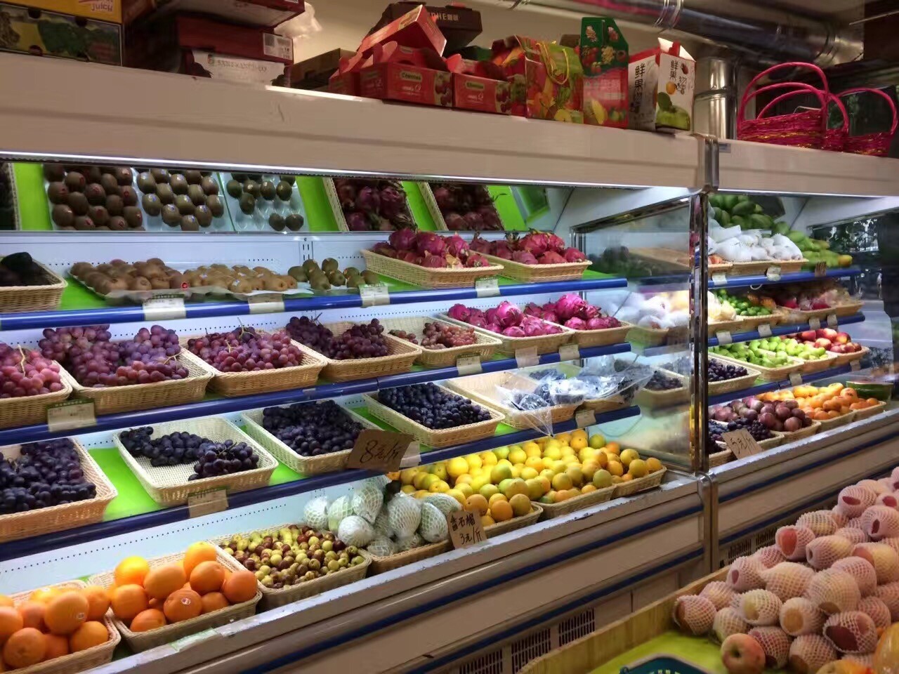 220V Fruit Display Showcase Plug In Multideck Open Chiller With LED Light