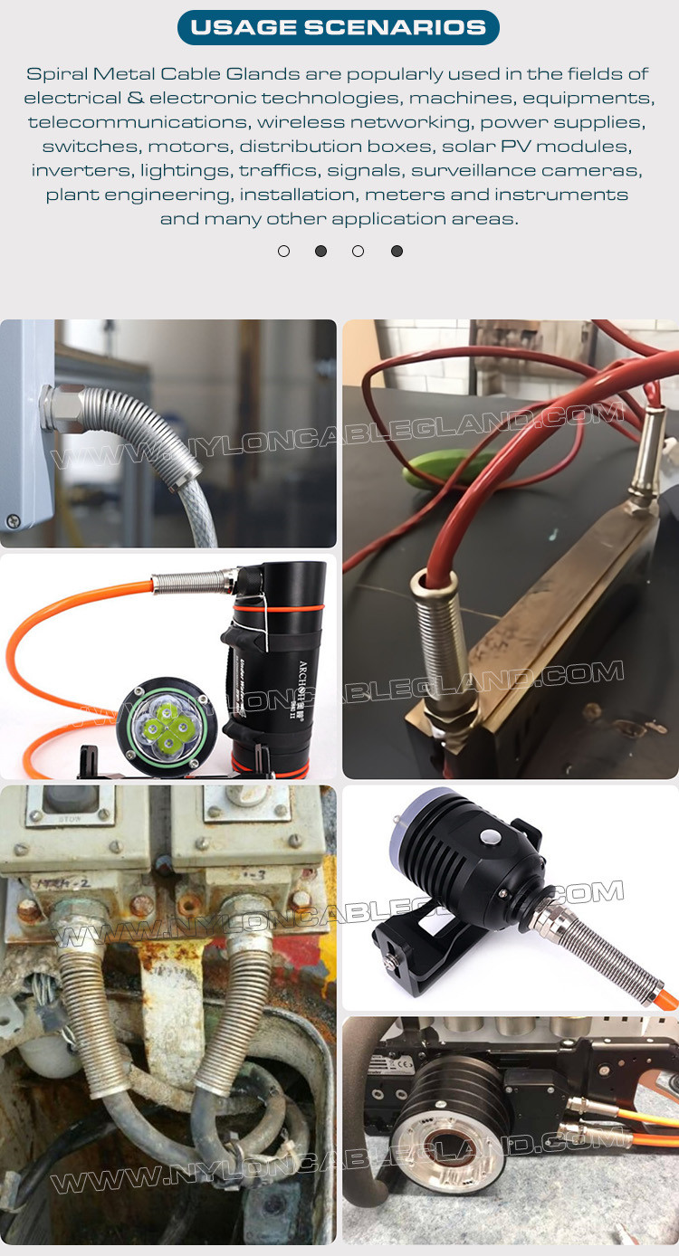 NPT Thread Stainless Steel EMC Cable Glands (Cord Grips) IP68 with Spiral Flex Protector