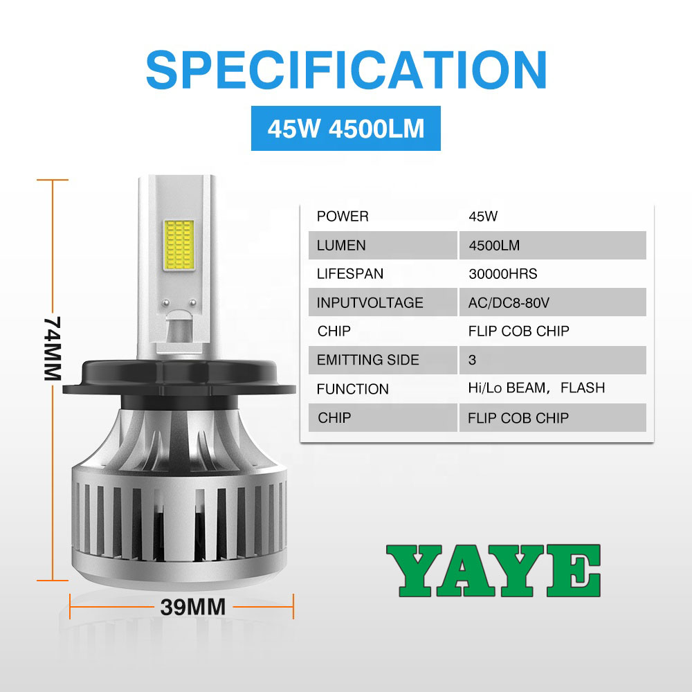 4500LM Brightest Motorcycle Headlight Bulb IP67 H4 High Low Beam