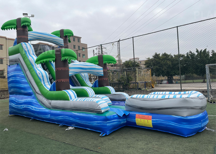 Jungle Palm Tree Theme EN71 Inflatable Water Slide With Pool