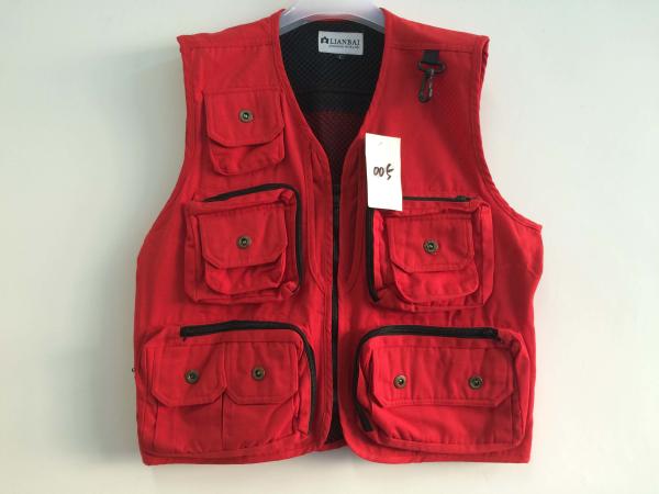 vest, photography vest, mens vest 005 in T/C 65/35 fabric, red color, fishing