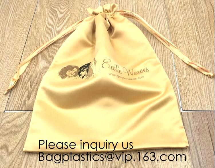 Black Satin Drawstring Bag With Gold Printing And Ribbon, Various Color Thick Matt Satin Dust Bag,Small Silver Satin Dra