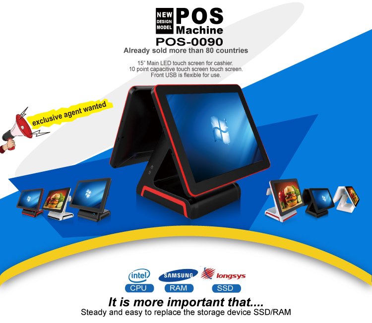 15'' Black or White Retail POS Machine for Restaurant Windows Point of Sale System