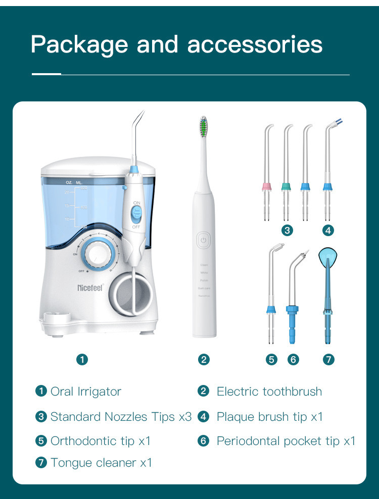 Combo Electric Toothbrush IPX4 Countertop Water Flosser Teeth Whitening 600ml