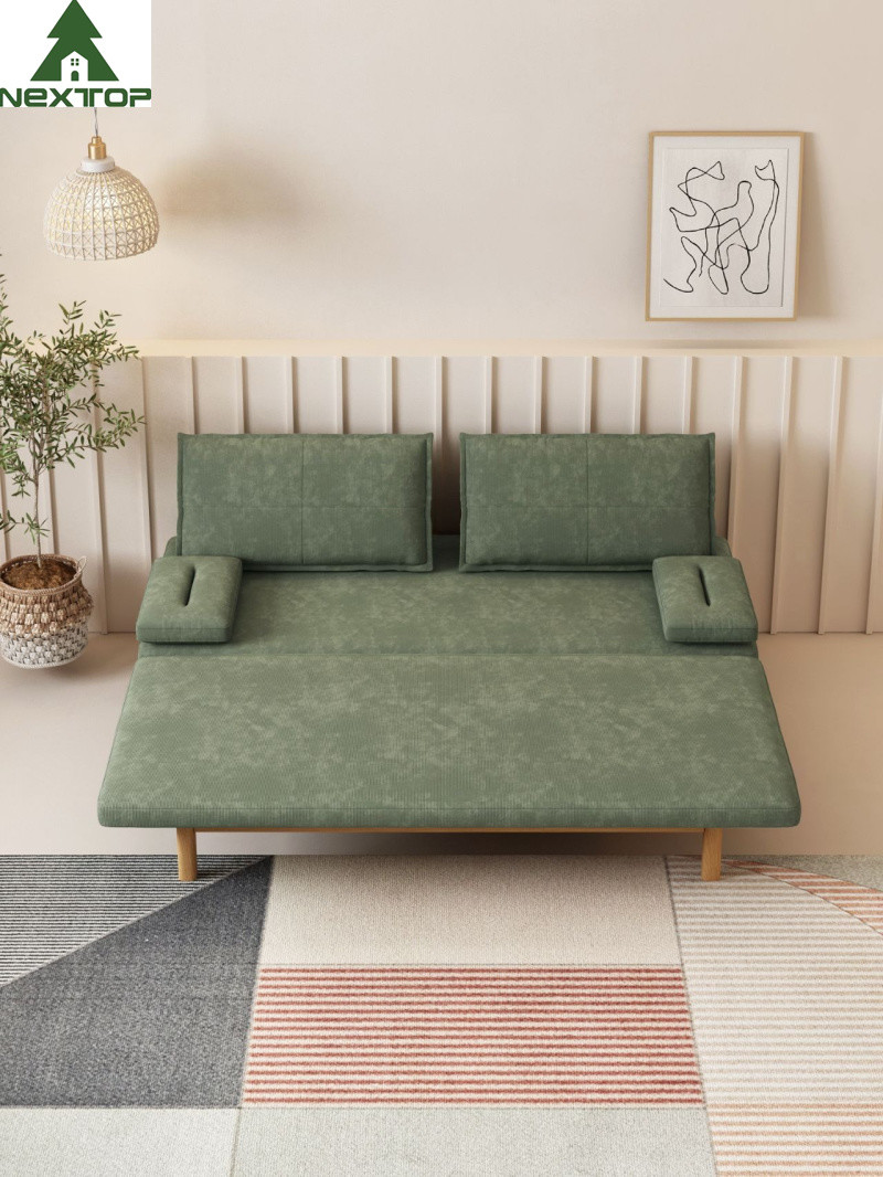 Novelty Foldable Shrinkable Custom Sofa Bed Green Linen Environmental Friendly