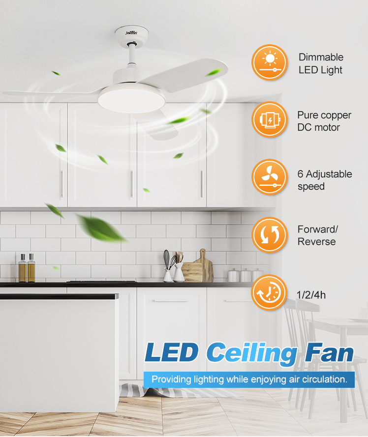 Modern Design 3 Blades LED Ceiling Fan with Remote Control and 110-240V Input Voltage