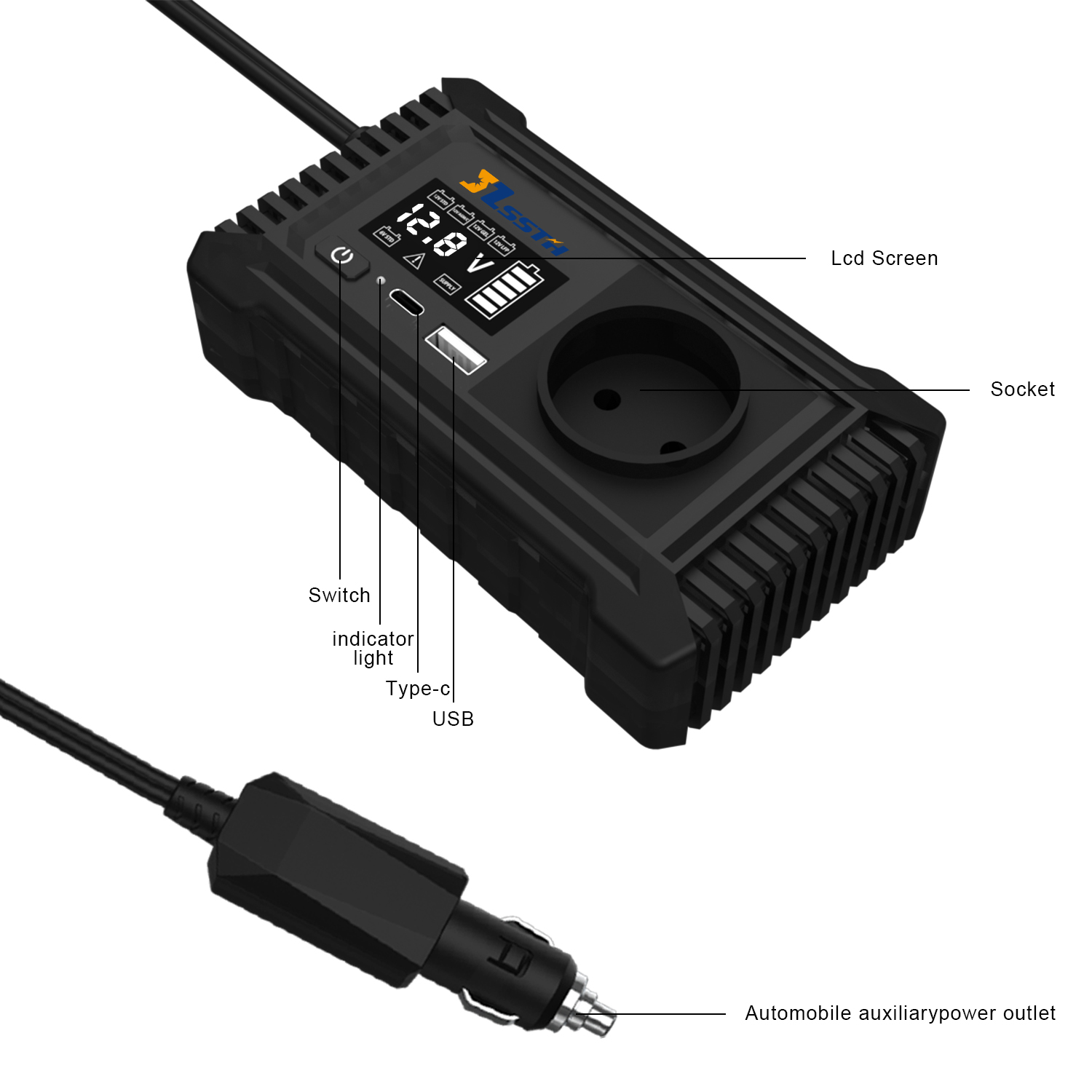12V 220V Mini Dc To Ac GaN PD Fast Charger Converter USA UK EU Socket 150W Pure Sine Wave Electric Car Power Inverter Dual Sockets