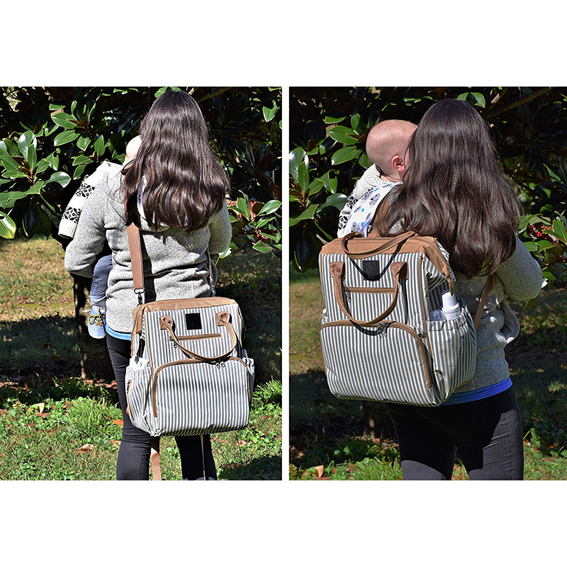 Striped Baby Diaper Bags 12*17*8 Inch With Detachable Shoulder Strap