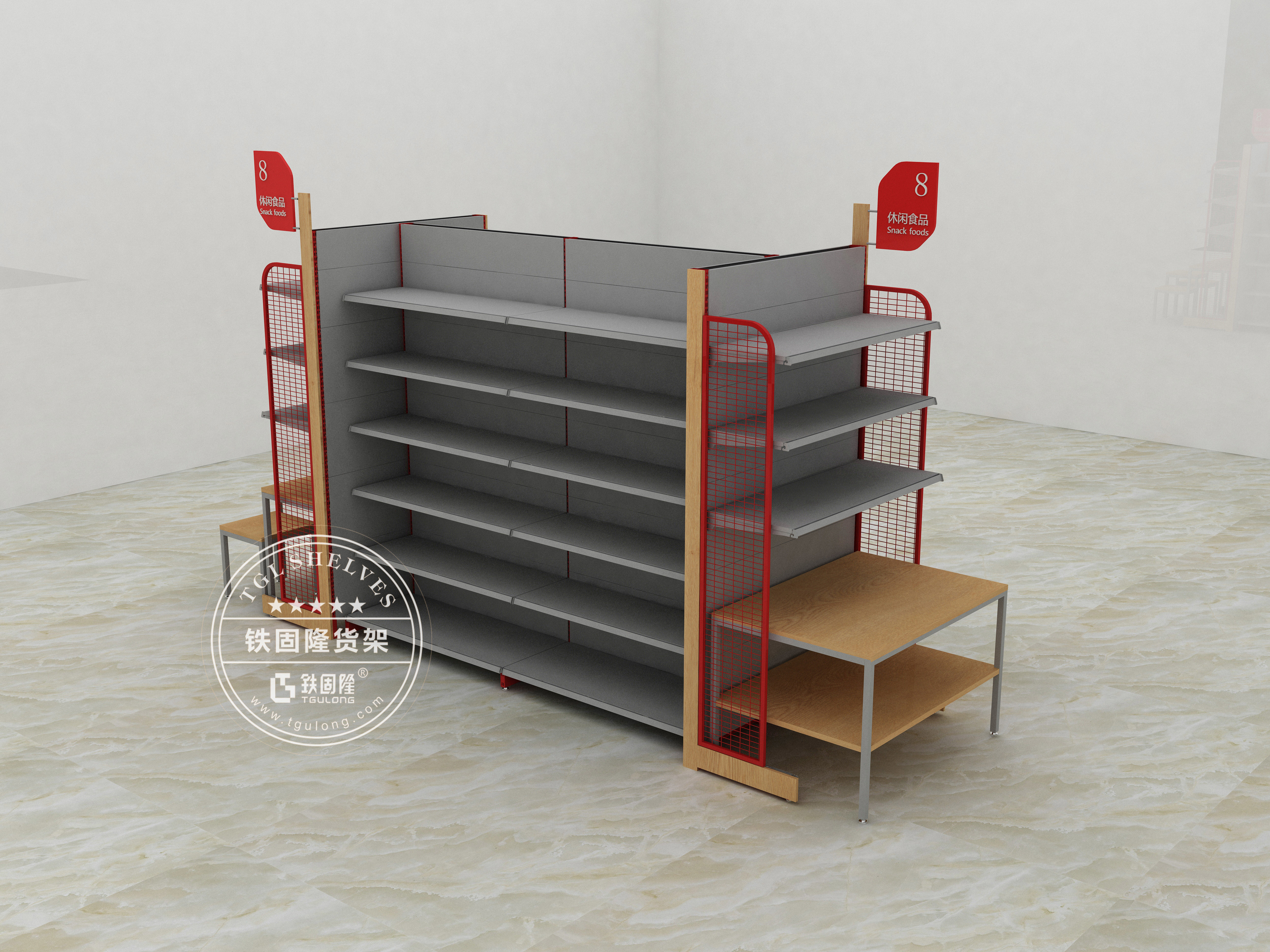 Aluminum Alloy 6063 Supermarket Shelf Rack Super Market Racks Systems Rust Resistant