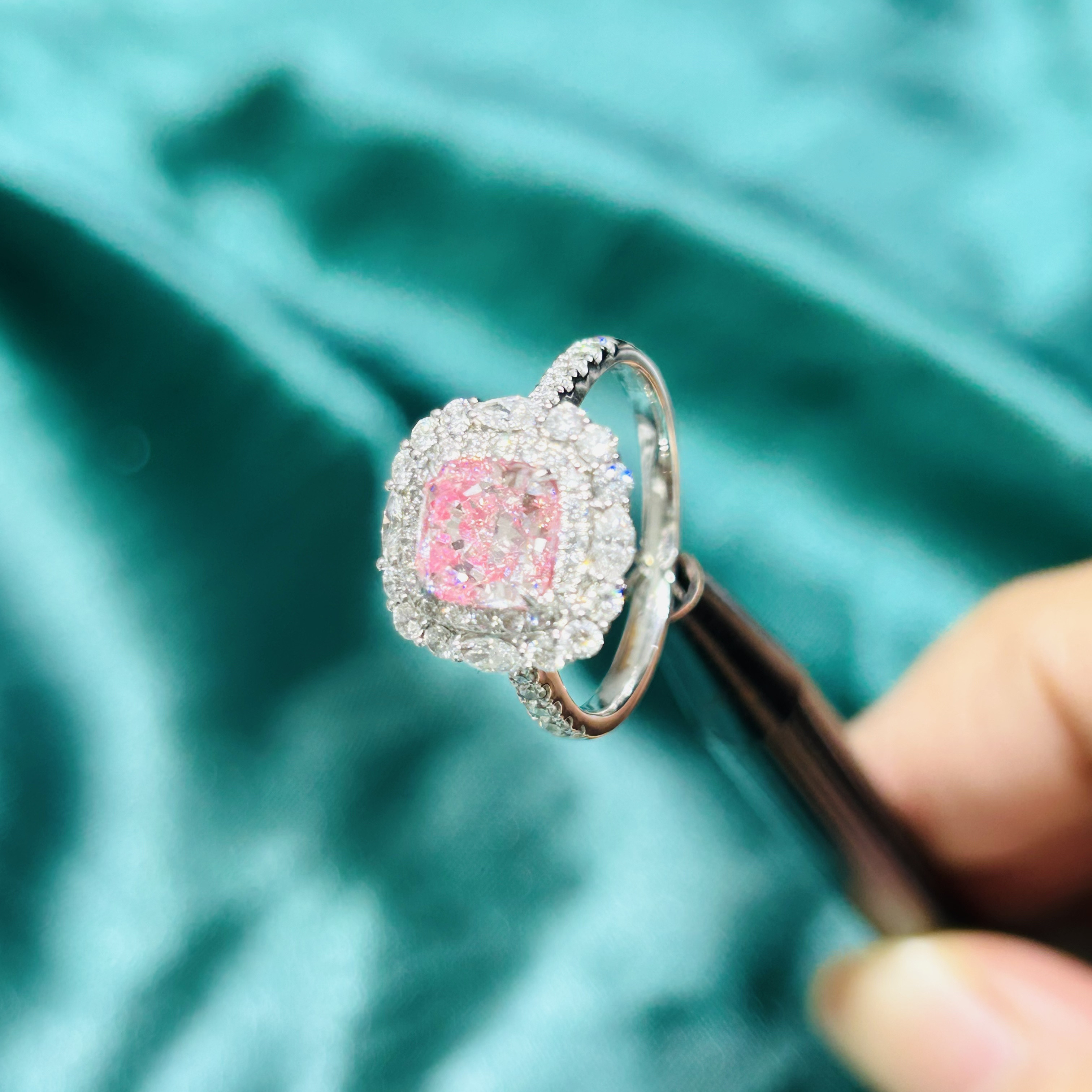 Jewelry Design Lab Diamond Jewelry classic solitaire Pink Cushion Fancy Diamond Ring