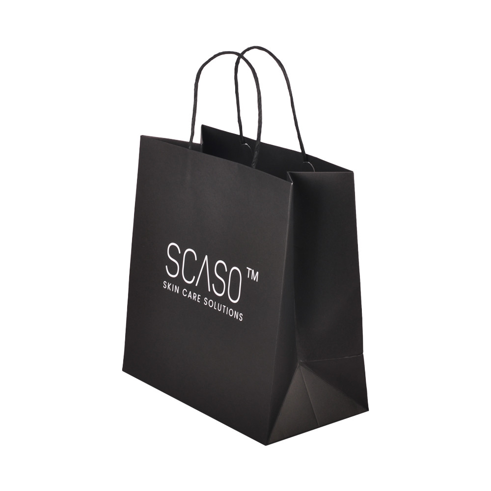 Bio - Degradable Black Kraft Paper Bags Gift Packaging With Rope Handle