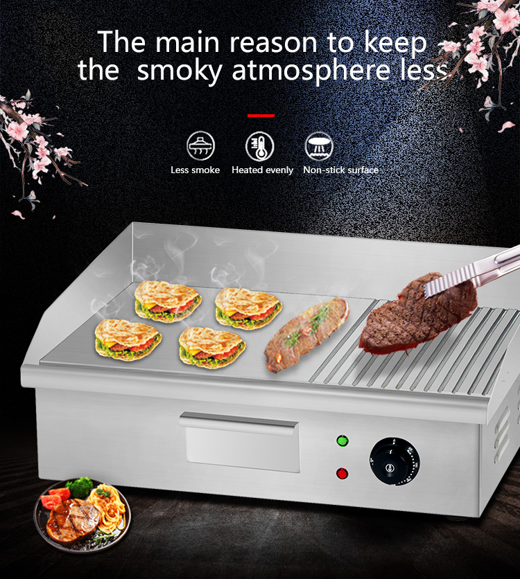 Non-Stick Stainless Steel Electric Flat Top Griddle and Grill for Restaurant Kitchen