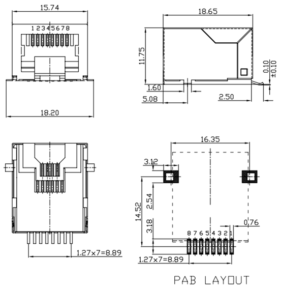 Network Right Angle Rj45 Connector 10 100 Single Port Shielded TM56S811EXX43