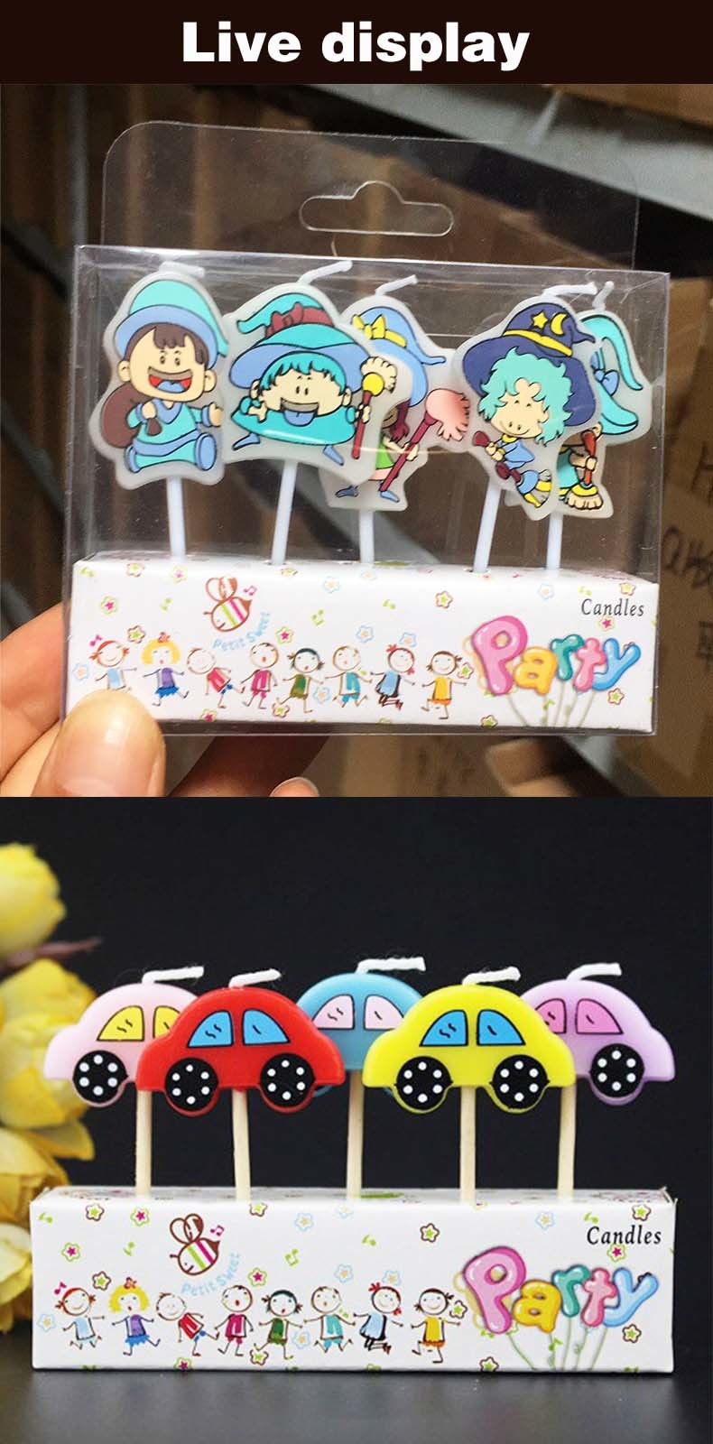 Cartoon Car Shaped Art Candles for Kids Cake Decoration Handmade in Mexico About 110g