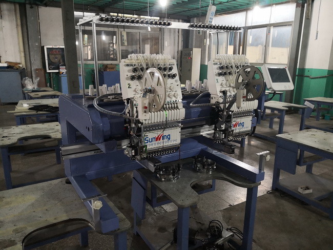 Compact Two Head Embroidery Machine For Socks Cutting System More Stable