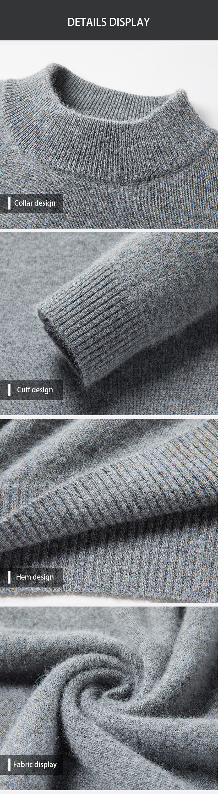 Men s Sweaters with Ribbed Hem for Fall/Winter Half High Collar Woolen Crew Neckline and Seasonal Style