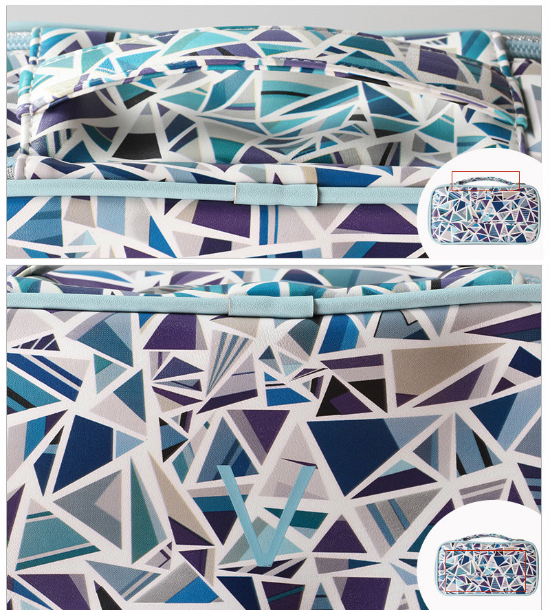 Custom Portable Geometric Printing Cosmetic Bag PU Leather Waterproof