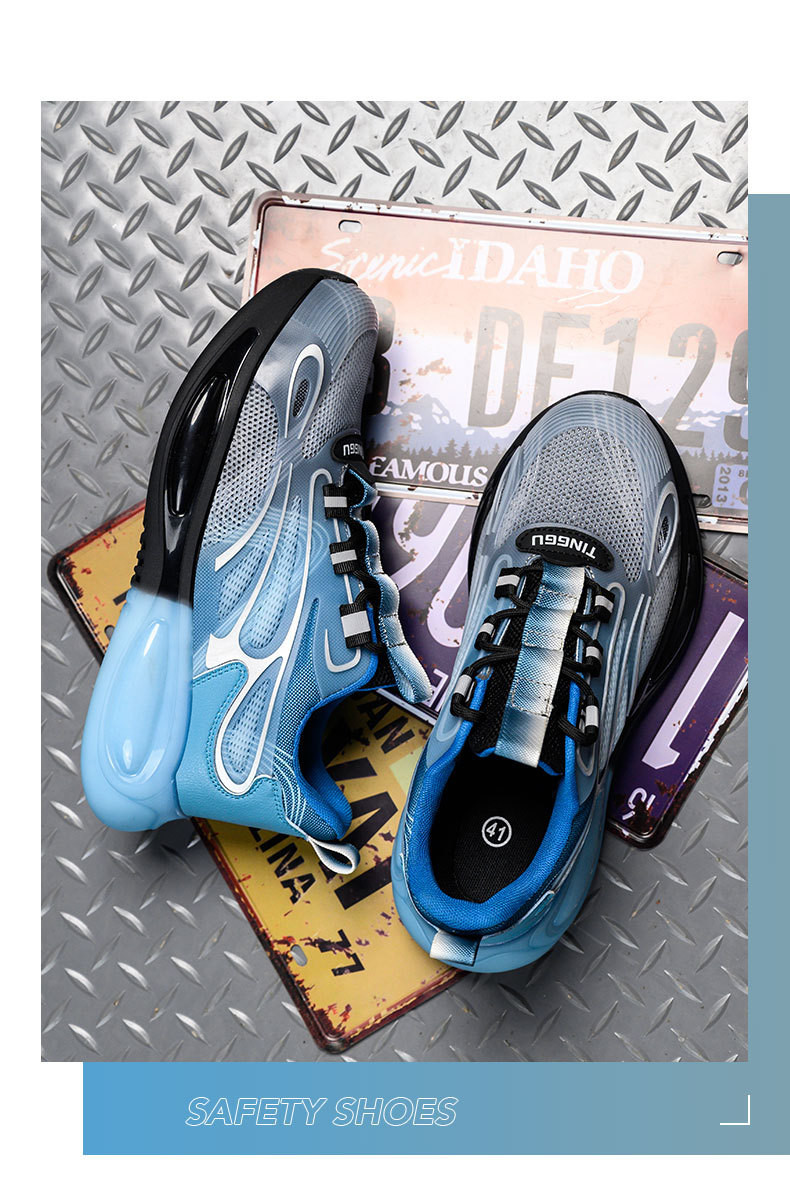 Summer Work Shoes TPU Flying Knit Work Shoes Comfortable Safety Shoes Kevlar Midsole Steel Toe TPU Sole