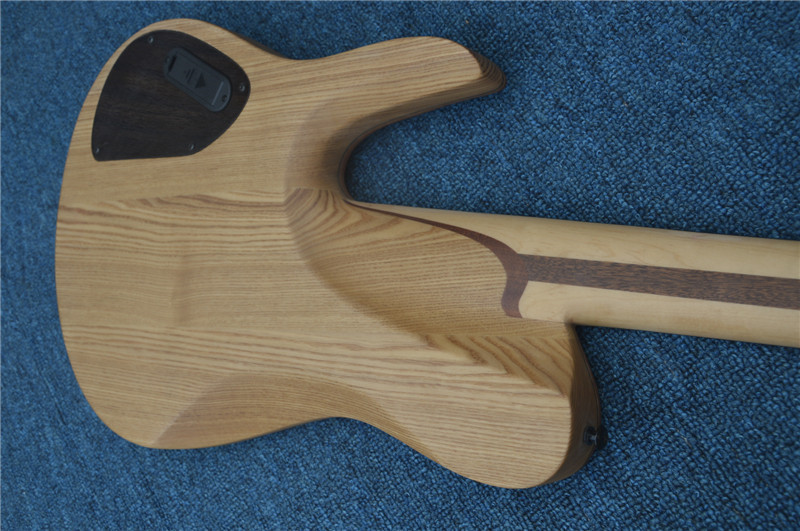 Custom 5 Strings Neck Through Ash Body Burl 3 Piece Neck Electric Bass Guitar in Natural Wood