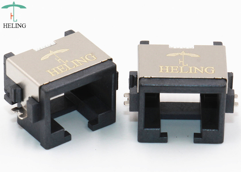Brass Shielded Low Profile RJ45 , Tab Up Female Lan SMT Connector RJ45 Waterproof