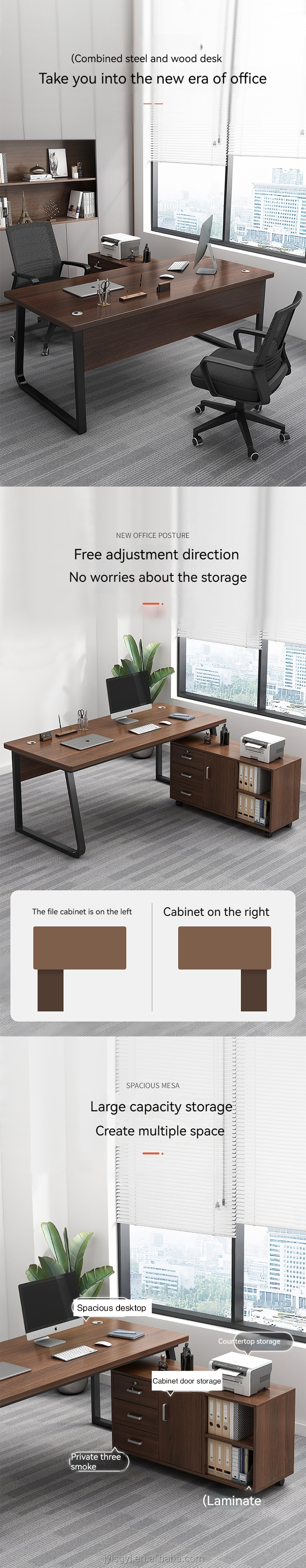 Commercial Furniture Simple Modern Wooden Office Desk and Chair with File Cabinet