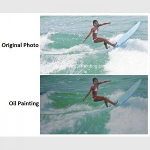China Realistic Custom Oil Painting Portraits Surf Lady Sports Oil Paintings From Picture on sale