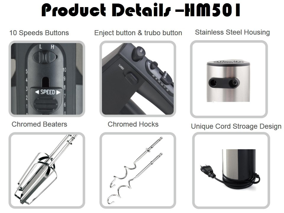 10 Speeds Stainless Steel HM501         Hand Mixer
