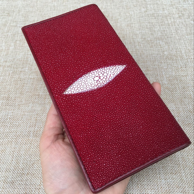 Unisex Style Authentic Stingray Skin Women Men Slim Bifold Wallet Card Bag Genuine Leather Female Male Thin Clutch Purse