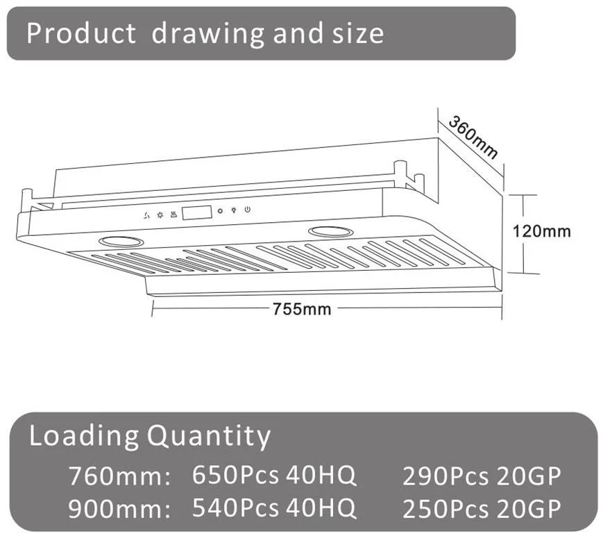 Black Kitchen Ventilating Fan Slim Profile Range Hood Wall Mounted
