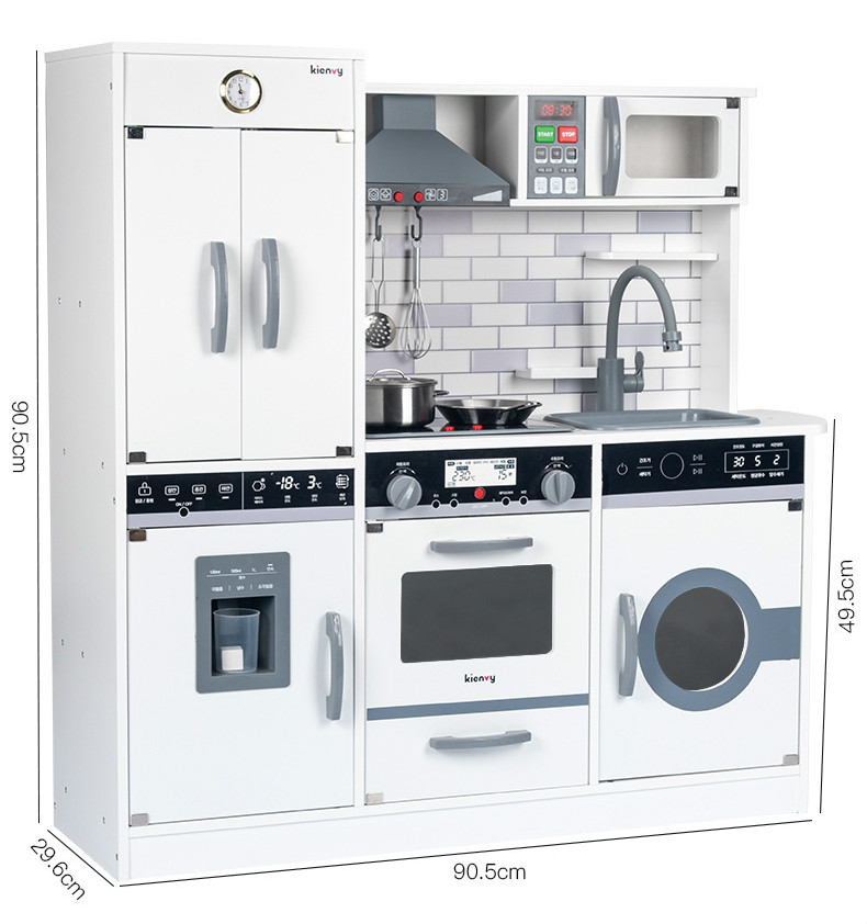 Large 82.5cm Refrigerator Wooden Miniature Kitchen Set Stove White Black