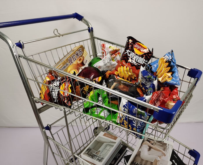 Public Service Shopping Basket Trolley Q195 Steel Double Basket Cart