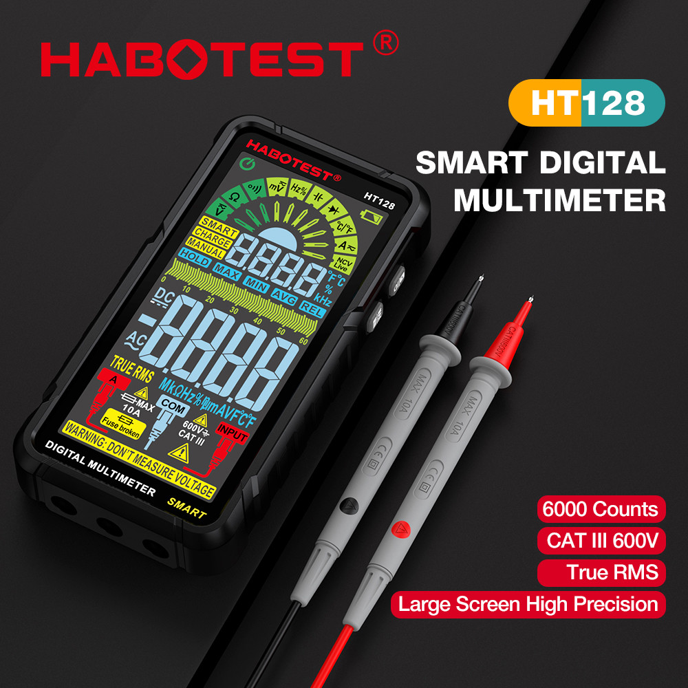 HT128 Digital Multimeter 6000 Counts Smart Measurement Auto-Ranging Voltmeter Tester AC/DC Capactiance Measures