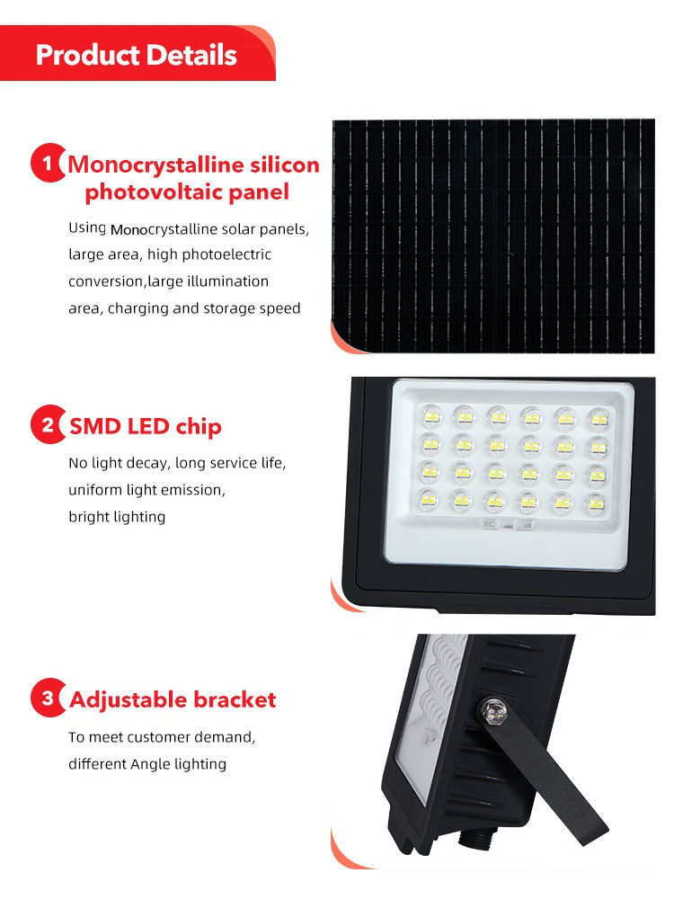 KCD Industrial Aluminum 100w 200w 300w Security Solar Flood Light High Lumen Rechargeable Solar Floodlights
