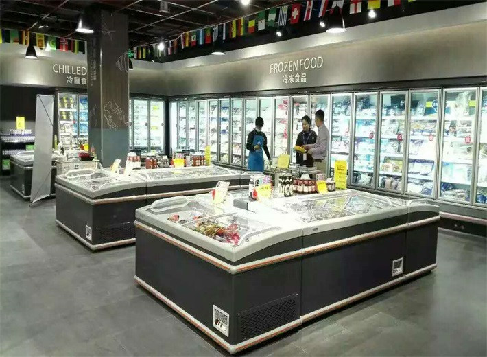 Free Combination Horizontal Display Island Freezer Auto Defrost For Supermarket